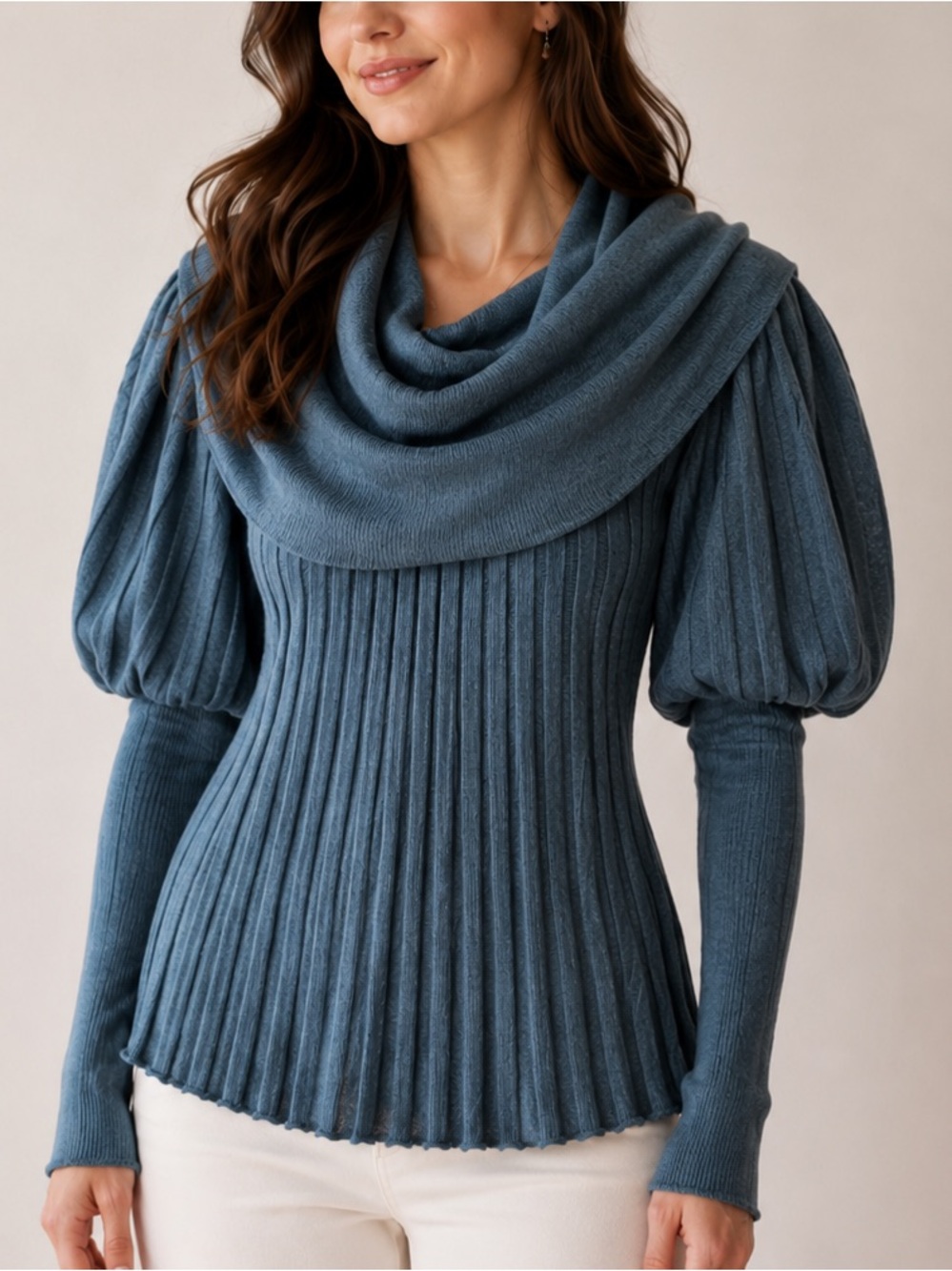 Elegant Teal Cowl Neck Sweater